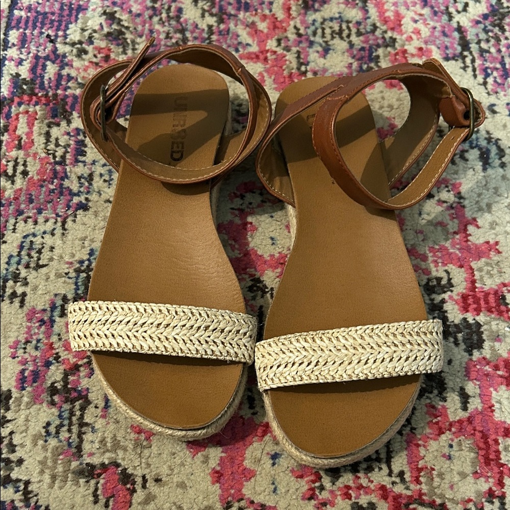 Women’s Tan Ankle-Strap Sandals with Ivory Braided Toe Band